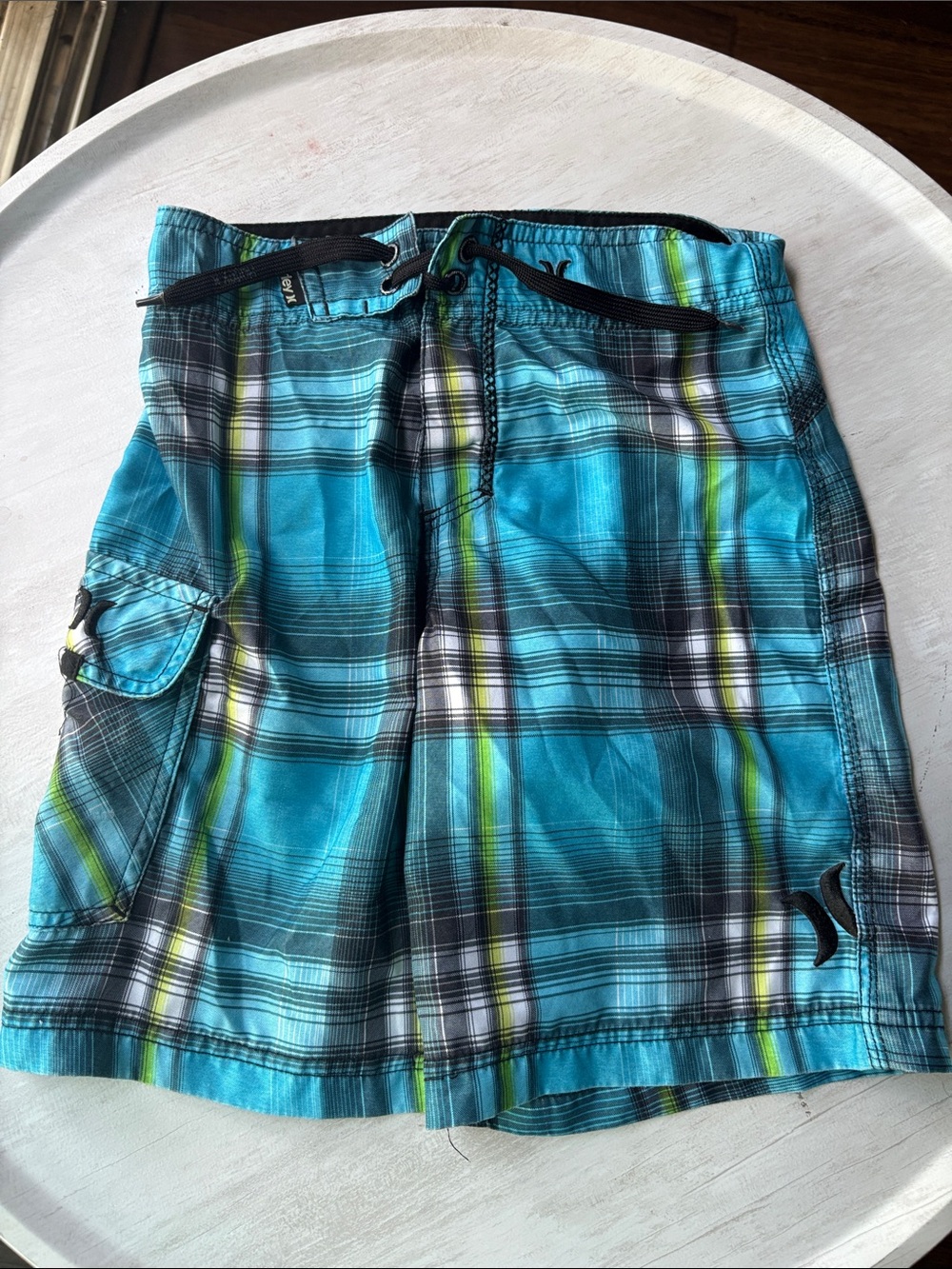 Hurley Blue Plaid Cargo Swim Shorts
